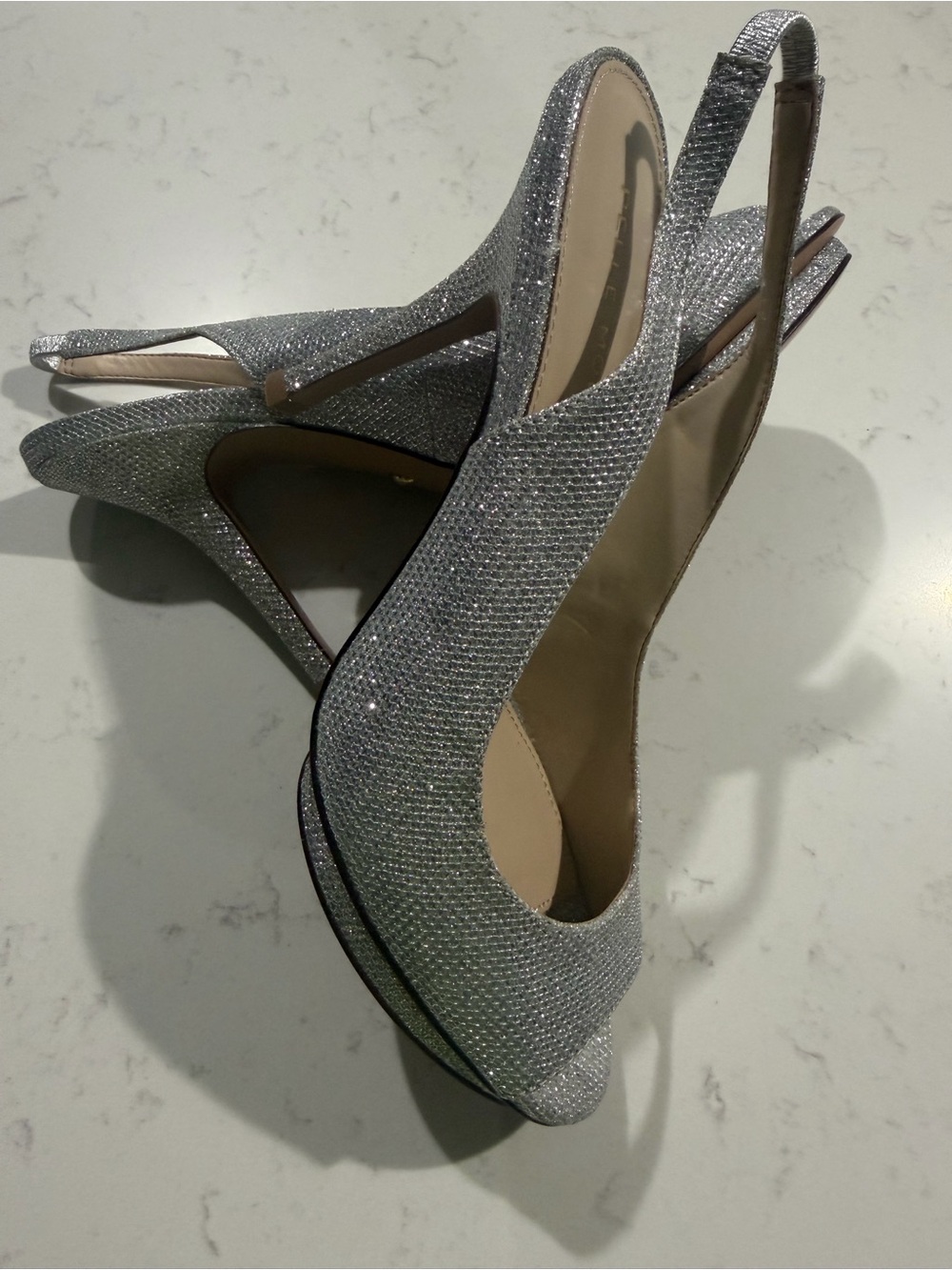 Women's Silver Glitter Slingback Heels